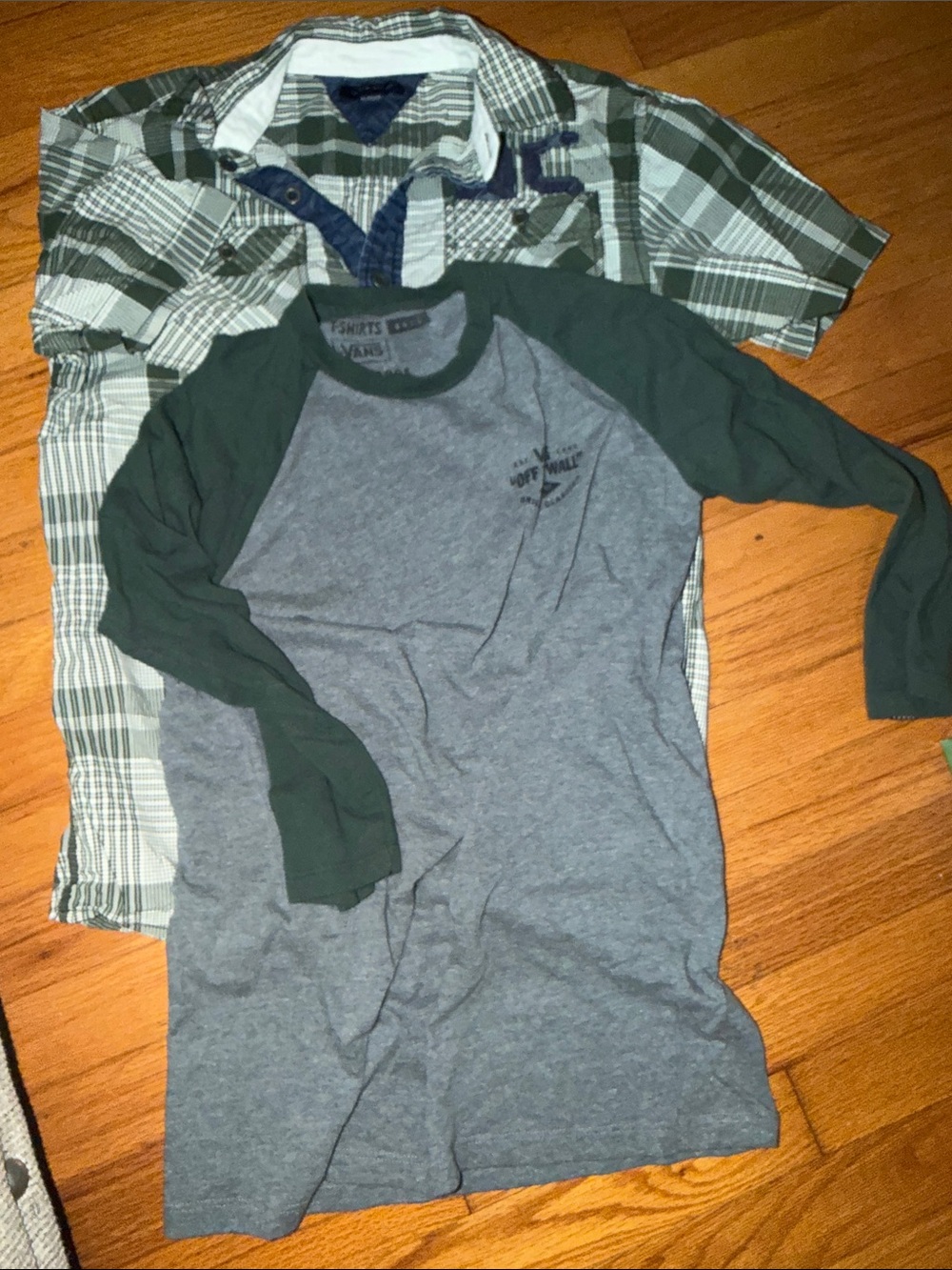 Tommy Hilfiger Gray Body with Dark Green Raglan Long Sleeve Shirt
